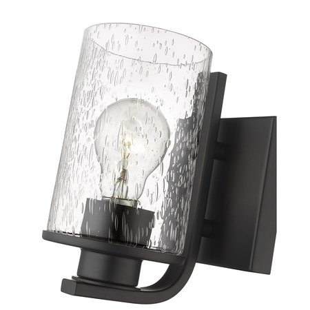 Z-Lite Beckett 1 Light Wall Sconce, Matte Black And Clear Seedy 492-1S-MB